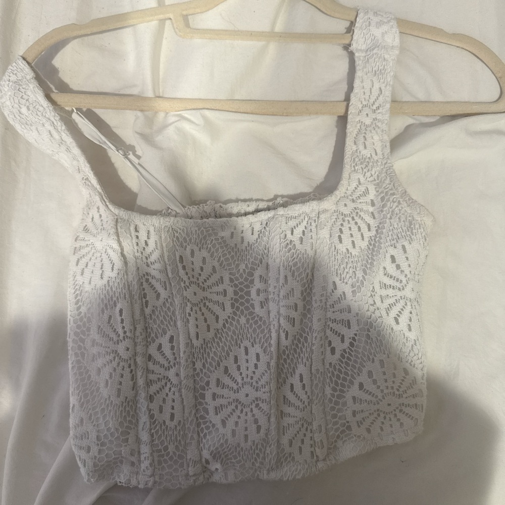 American Eagle Outfitters White Lace Crop Top